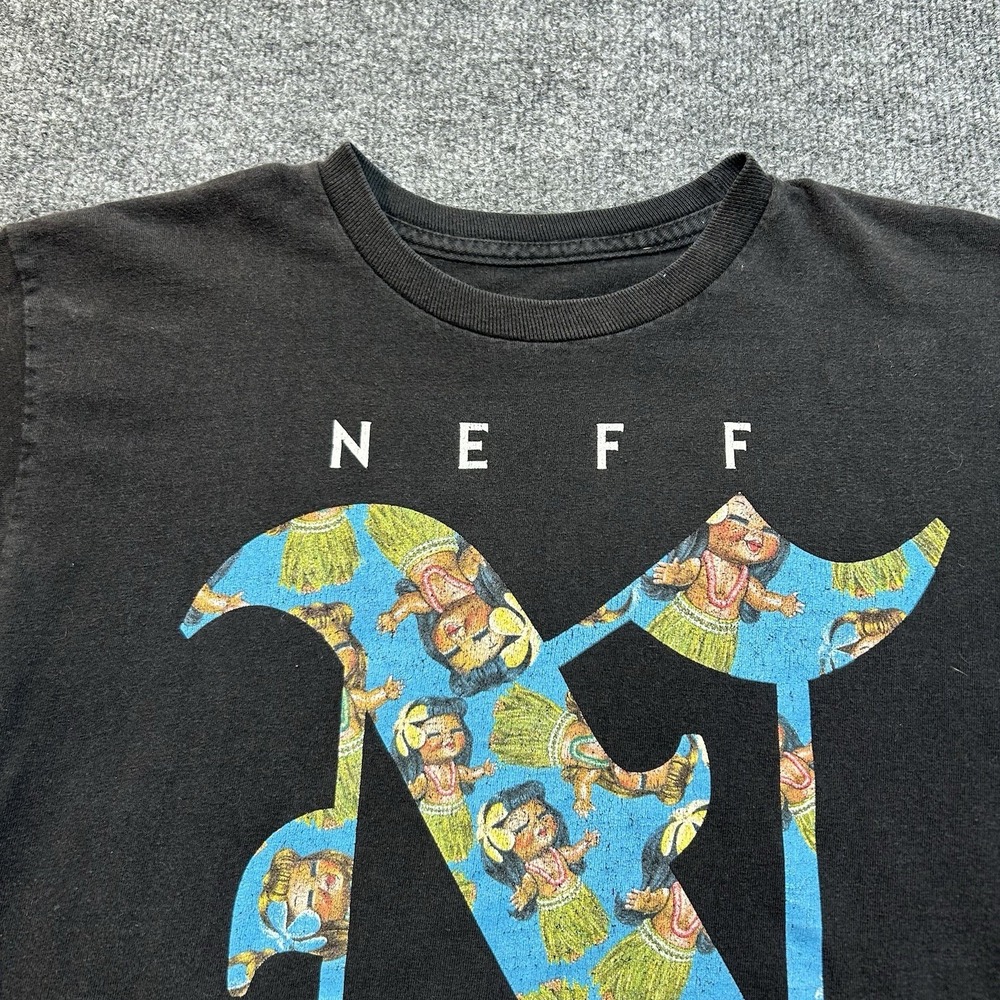 Neff Hula Inn Fill Graphic Tee Mens Black 100% Cotton Logo T-Shirt Size Small